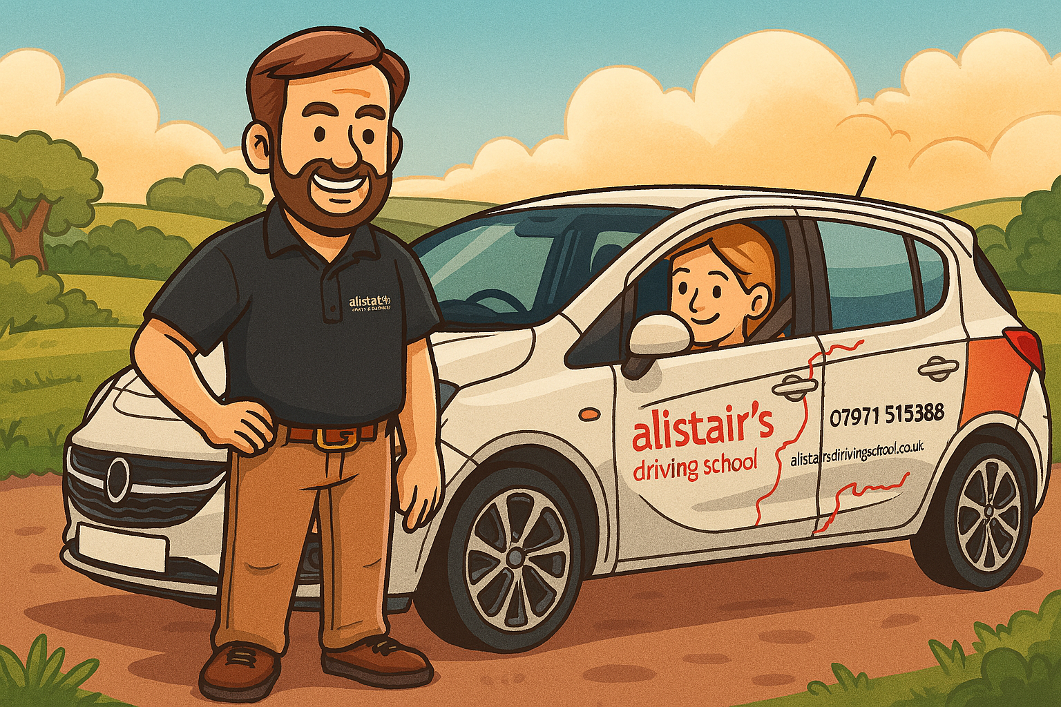 cartoon car with alistair